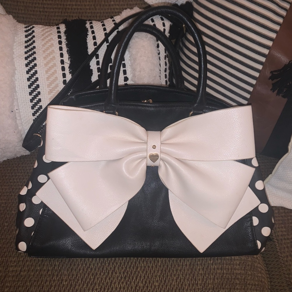 Betsey Johnson polka dotted purse with big bow. Used once for a party!
